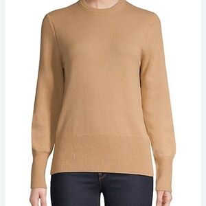 FRENCH CONNECTION Camel Crew Neck Sweater Balloon Sleeves & slits at hem small